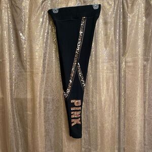 PINK Victorias Secret black rosegold cheetah yoga leggings, S
